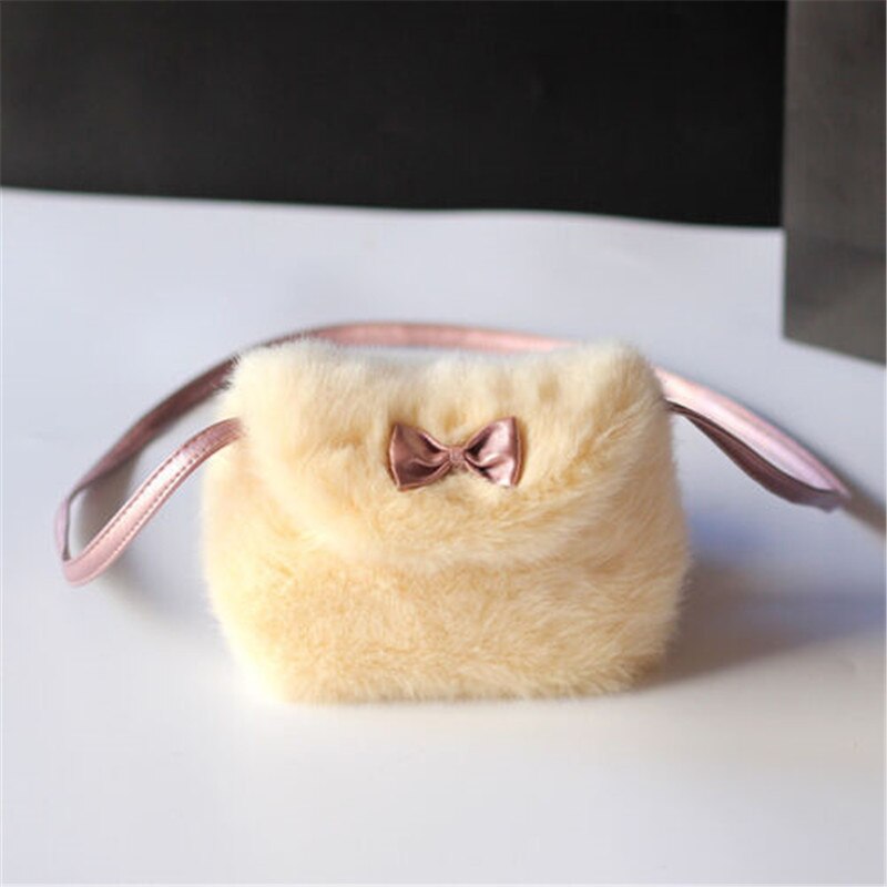 Soft Faux Fur Kids Handbag Cute Baby Girls Mini Bowknot Crossbody Bags small Shoulder Bag Purse Wallet white Pink Bag: Purple