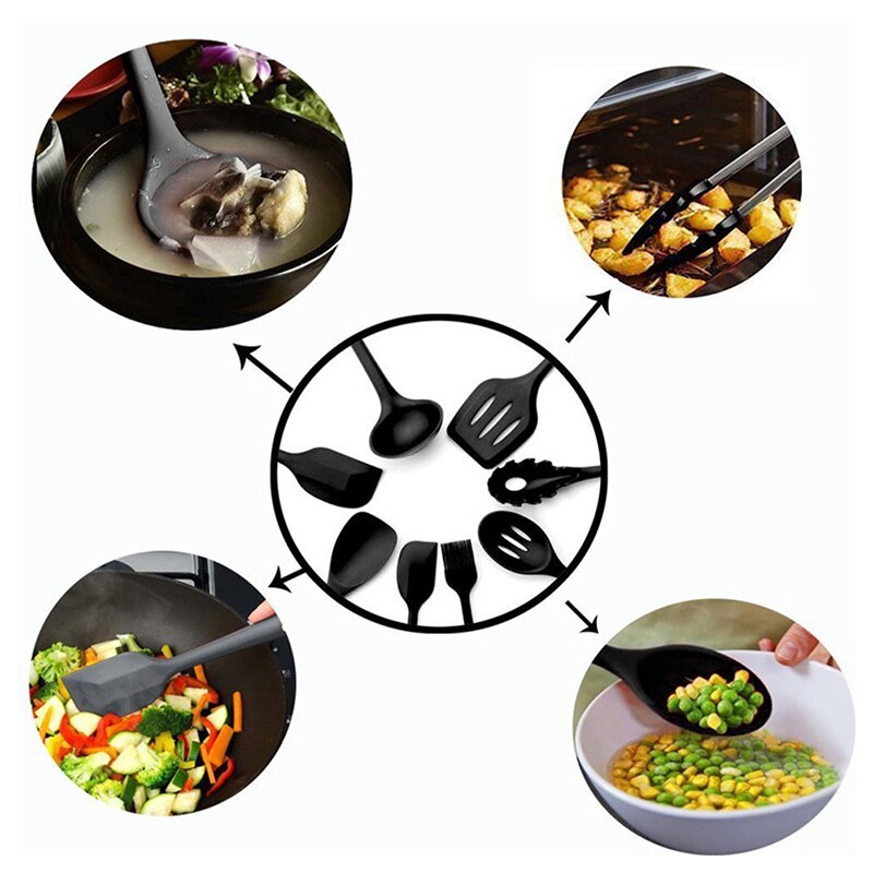 10 silikone køkkenudstyr non-stick køkkengrej madlavning værktøj spatel øse pisker skovl ske suppe køkkenredskaber sæt  #9