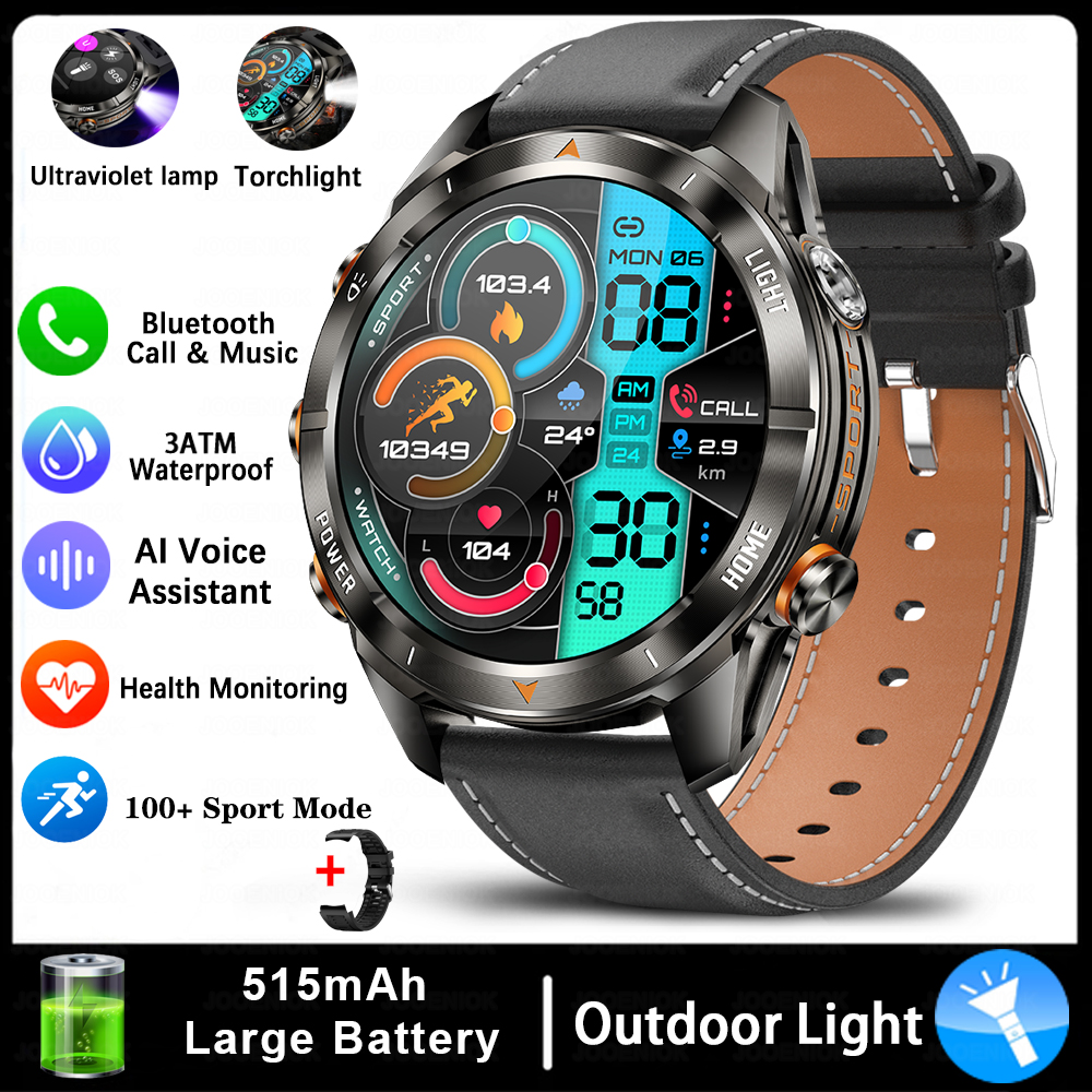 Quatro botões bluetooth chamada relógio inteligente masculino 1.43 Polegada hd sreen 100 + esportes 3atm lanterna à prova dwaterproof água smartwatch homem para huawei: YELLOW