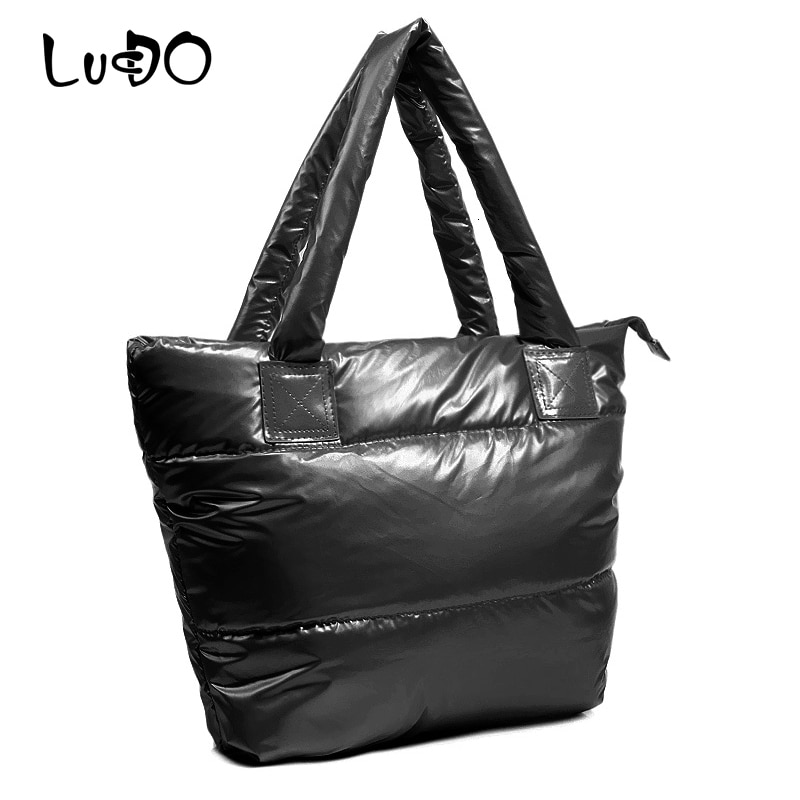 LUCDO Handbag Women Space Pad Cotton Feather Down Bag Winter Soft Space Cotton Shoulder Tote Bag Bolsa Feminina