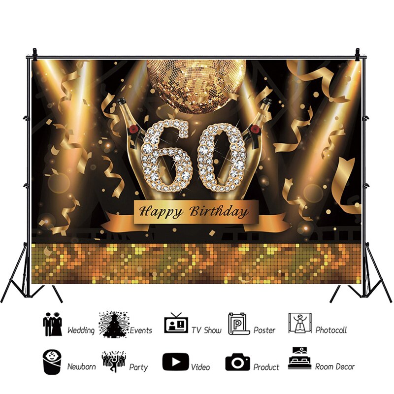 Décor de fond de fête d'anniversaire pour adulte, fournitures pour fête d'anniversaire de 30, 40, 50, 60 ans: K