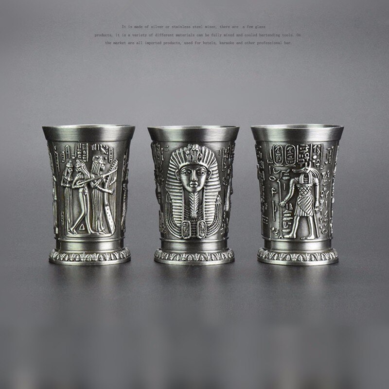 Copa de cobre del antiguo Egipto, tiro con arco, relieve 3D, Cleopatra, Rameses, Rah, licor plateado, copa de vino, vaso de pinta de whisky: 3 Pcs Set