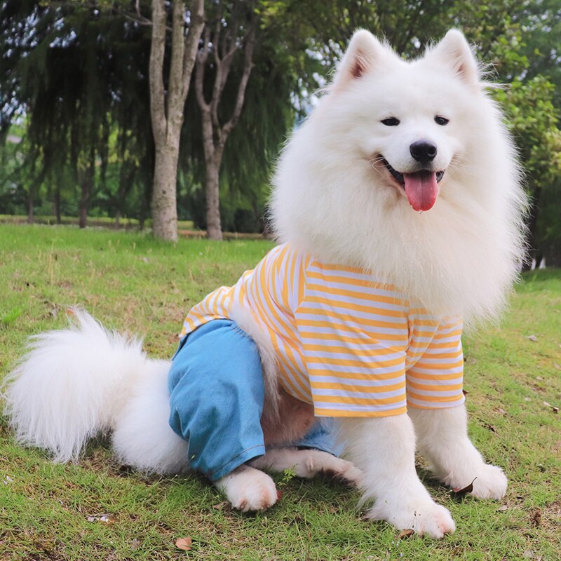 Large Dog Clothing Stripes Pajamas Jumpsuit For Medium Big Dog Clothes French Bulldog Samoyed Husky Labrador Costume Coat