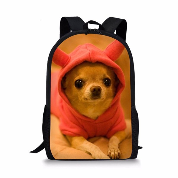 Instantarts barn skolväskor för flickor pojkar söta 3d valpar chihuahua mönster barn skolväskor casual lap top reseryggsäckar: W1569c
