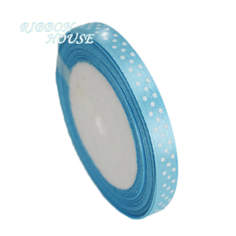 (25 Yards/Roll) 10Mm Dots Gedrukt Cartoon Satijnen Lint Wrap Decoratie Linten: LIGHT BLUE