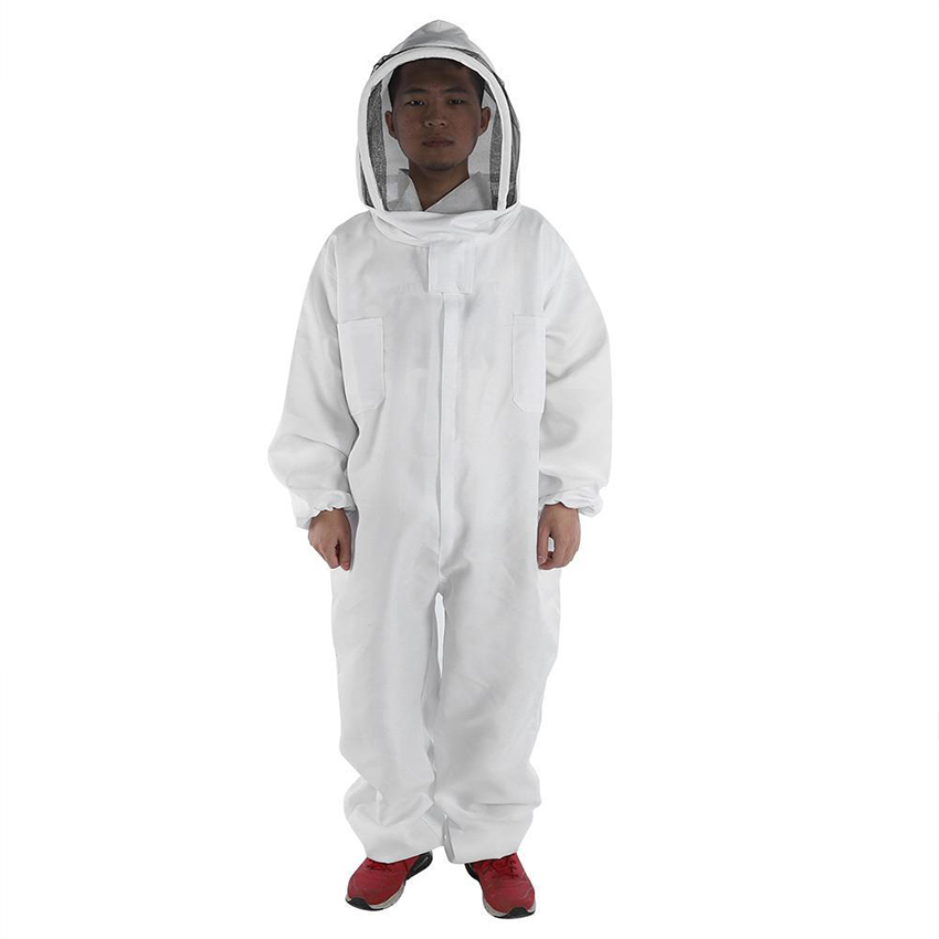 Bomullsdrakt med full kropp birøkt med slørdeksel beesikker beskyttelsesdrakt for birøktere, hvit, l, xl, xxl størrelse