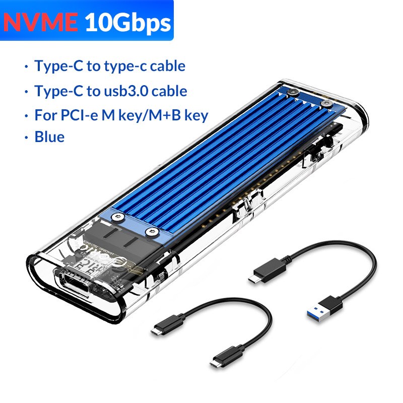 Orico m .2 ssd deksel nvme ssd kabinett m .2 til usb typec gjennomsiktig harddiskboks til nvme pcie m nøkkel  m2 2230 2242 2260 2280 ssd: Nvme  - 10 gbps blå