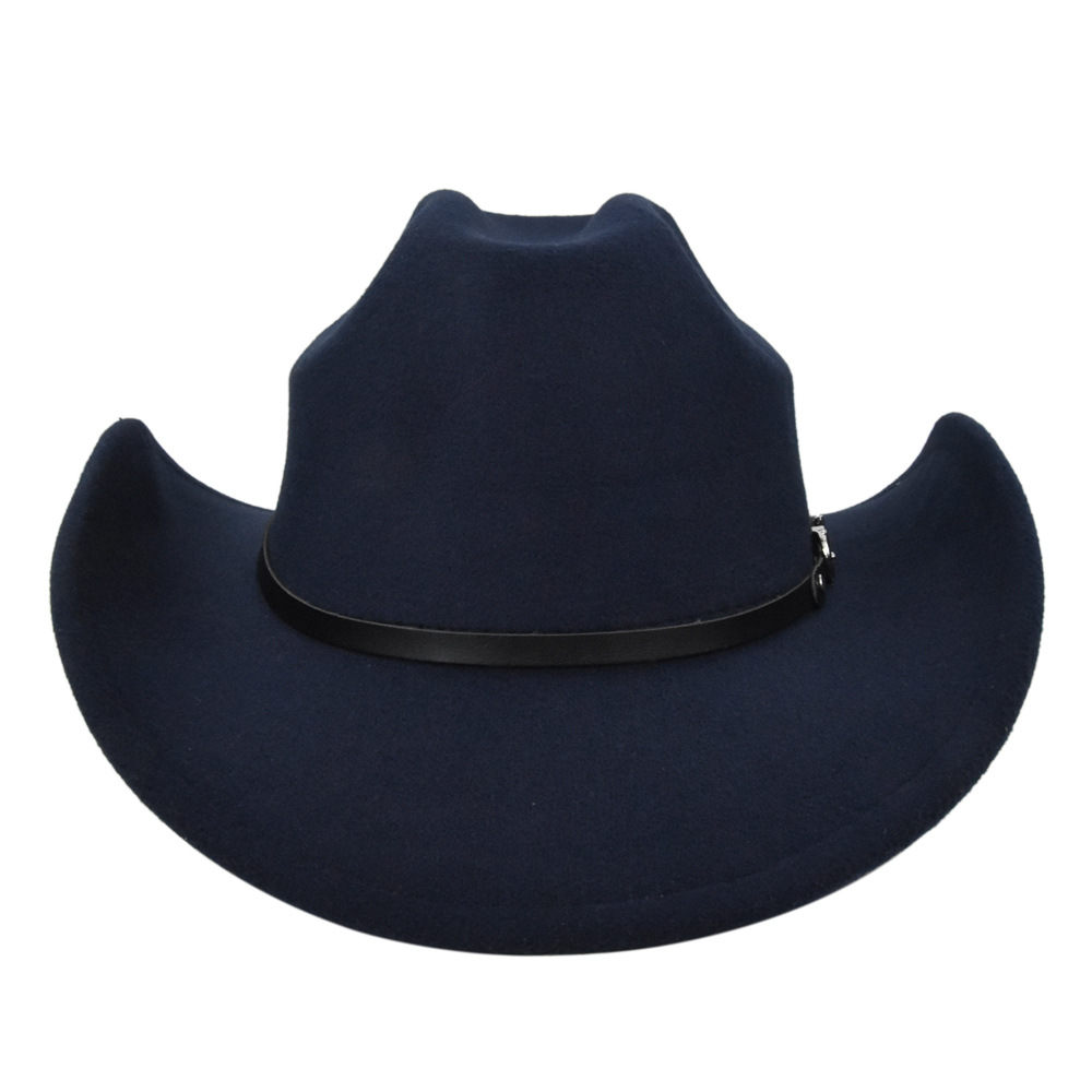 style cowboy hat top hat retro black woolen jazz hat flat brim big brim hat: M4