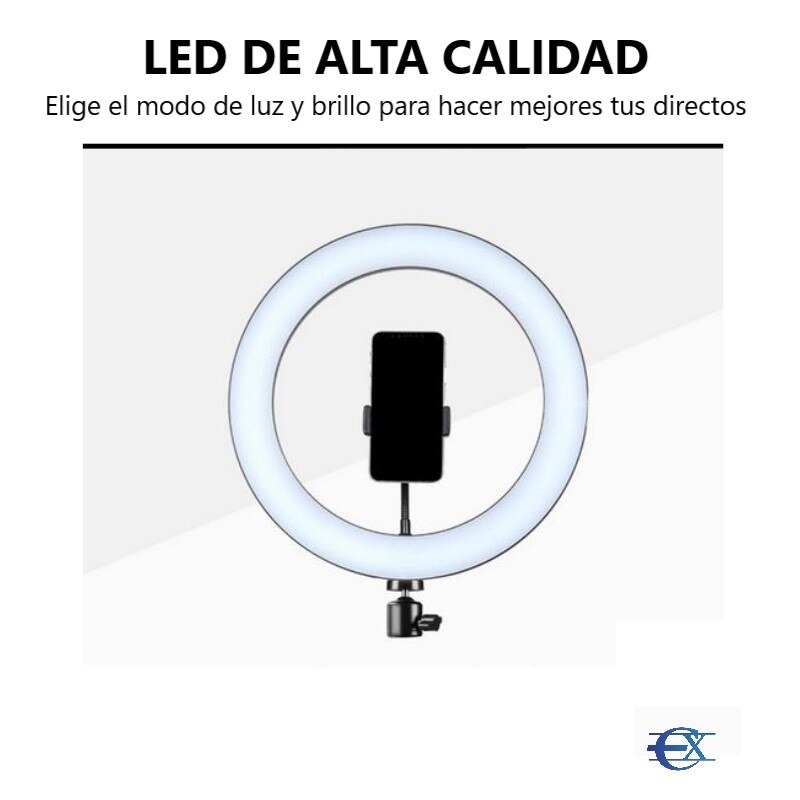 EUROXANTY® Aro de Luz Movil | 26cm 10" | Anillo de luz LED para selfie | Tripode para movil | Aro Luz LED Tripode | Plaza España
