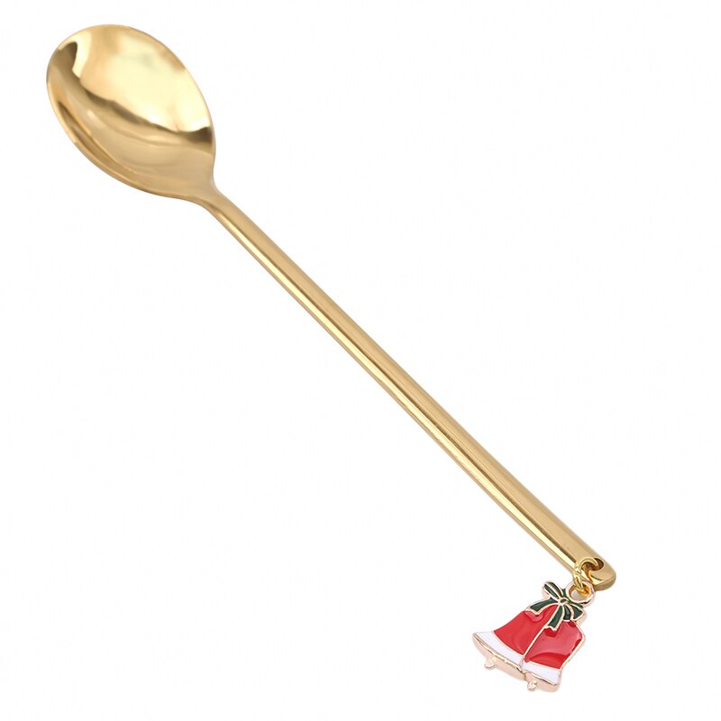 Multifunctional Coffee Spoons Christmas Dessert Stainless Steel Ice Cream Sugar Coffee Scoops Kitchen Tableware Year: Golden Bells