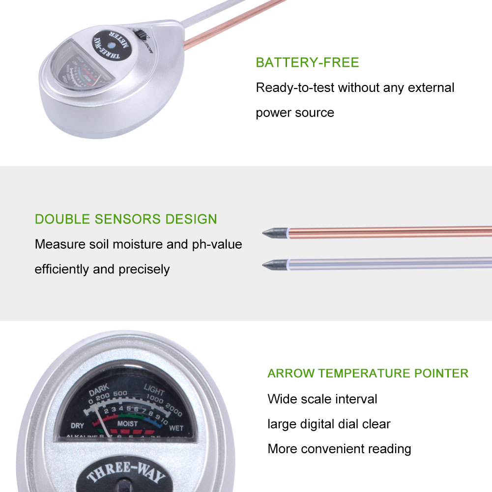 3 in 1 Plant Soil Tester Garden Flowers Soil Sensor Meter Plants PH Monitor Detector Acidity pH Meter Detector