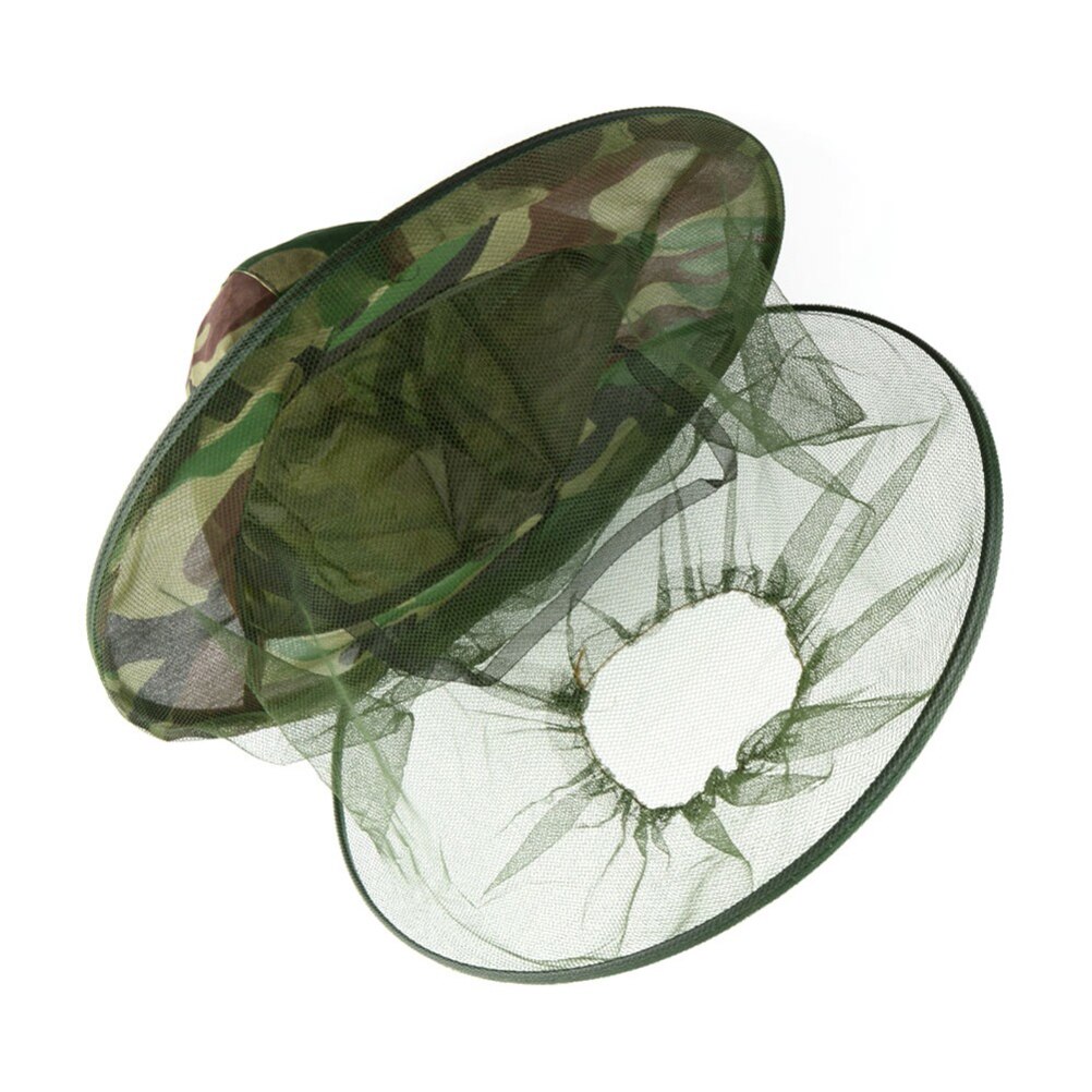 Anti-moustique abeille insecte mouche masque chapeau chapeau avec filet de tête maille Protection du visage équipement de pêche en plein air (Camouflage)