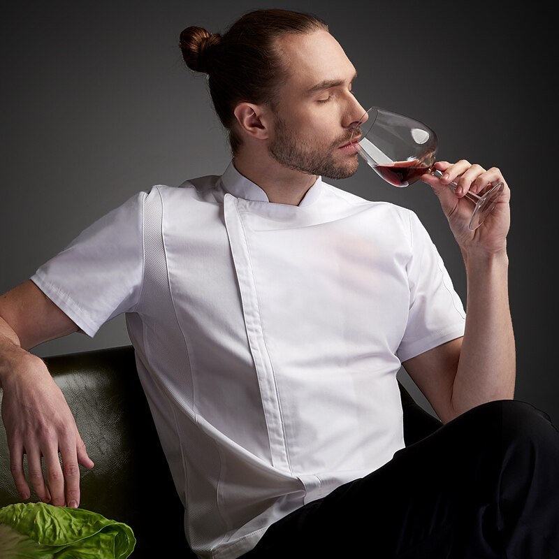 Kortærmet kokkeuniform åndbar sommerkøkken madlavningsjakke restaurant hotel cafe barber shop tjener arbejdsskjorte unisex