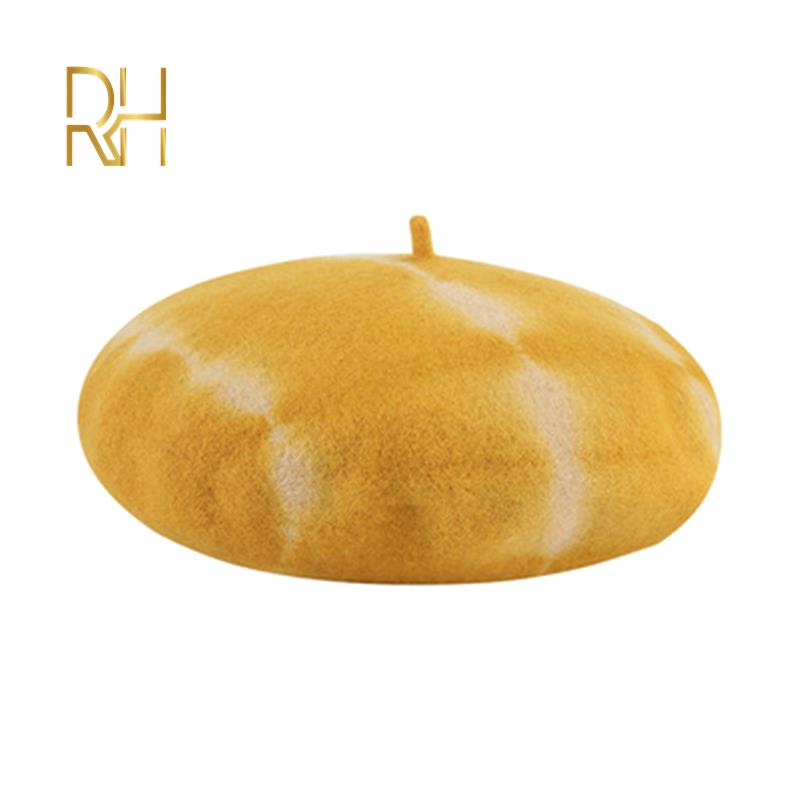 Wol vintage warme wol winter dames tie-dye baret franse kunstenaar muts pet voor lief meisje lente en herfst hoeden rh: Geel