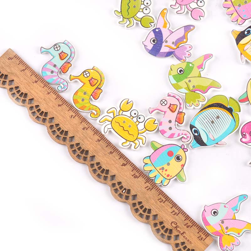 Botones de madera para pintura de patrones de animales marinos, accesorios de costura para manualidades de ropa y álbum de recortes, M1736, 25 uds.
