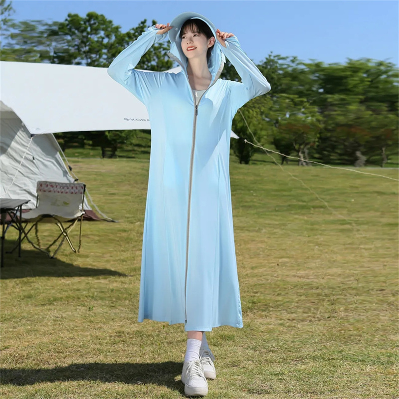 have Lens Sun Protection Clothing Womens Long Summer Full Body Anti UV Ice Silk Breathable Thin Loose Long Sleeved Jacket Pink: SKY BLUE