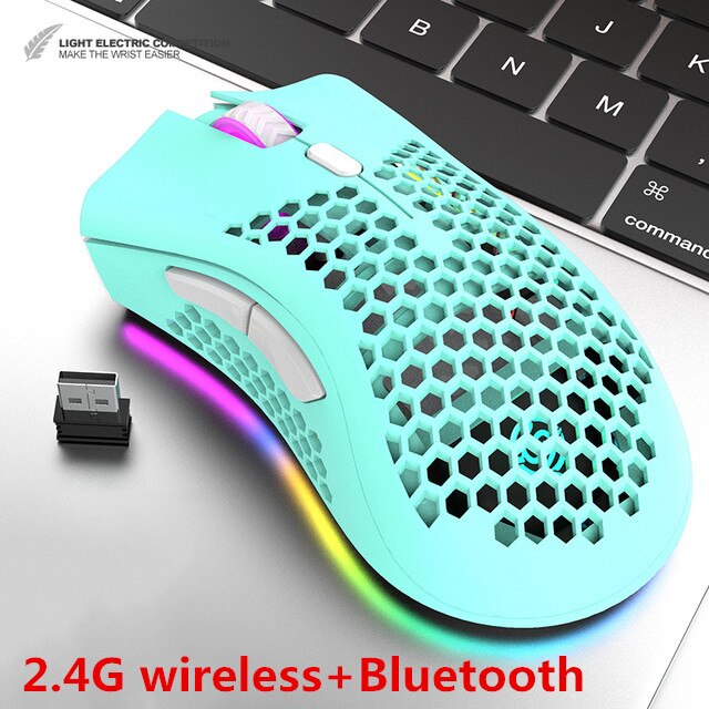 2.4g kabellose gaming-mäuse, wiederaufladbar, usb, rgb-beleuchtung, wabenstruktur, geeignet für desktop-pcs, notebooks und laptops.: 2 modi blau
