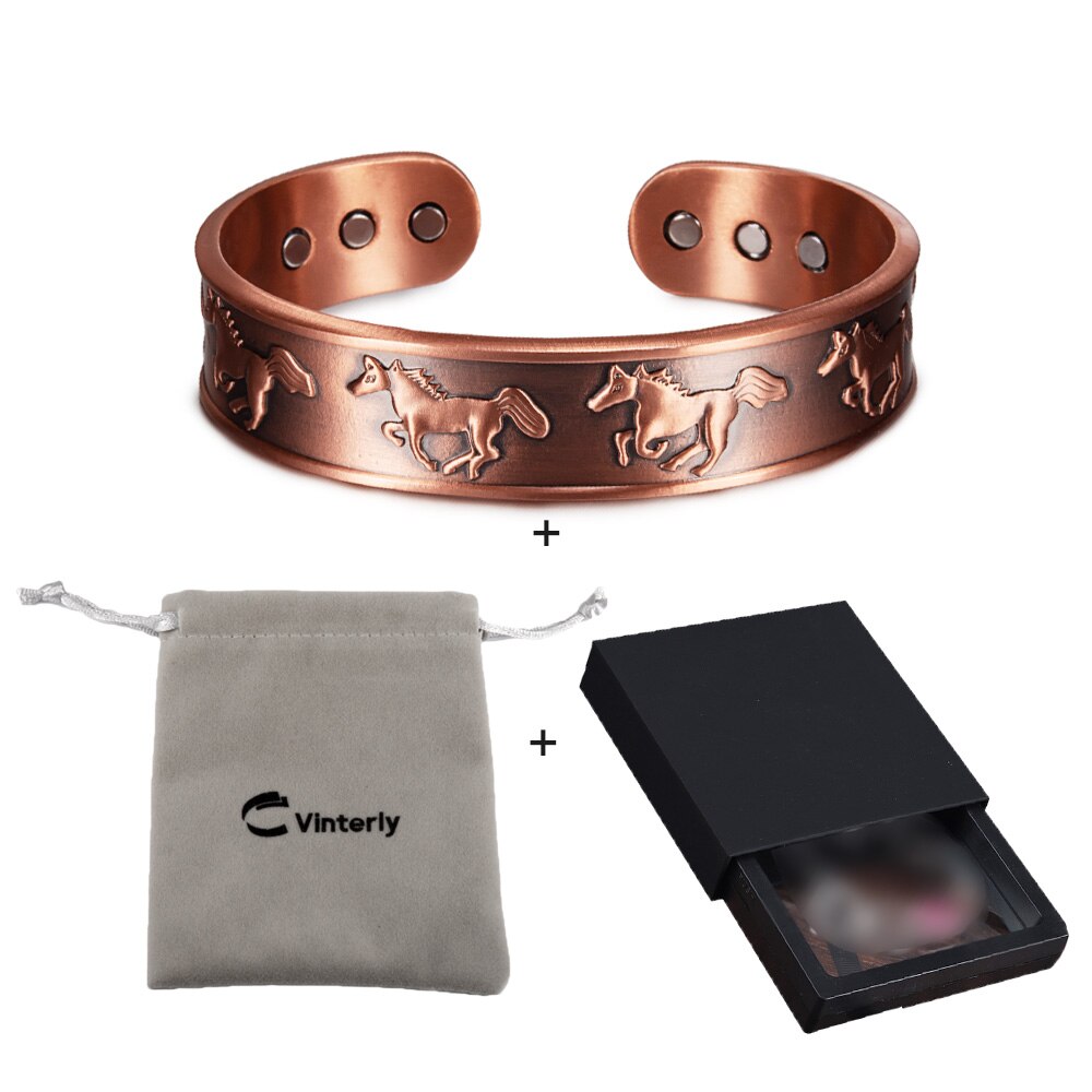 Pure Copper Magnetic Bracelet Arthritis Adjustable Horse 15.5MM Wide Therapeutic Magnetic Bracelet Benefits Copper Bangle Men: viking bag box