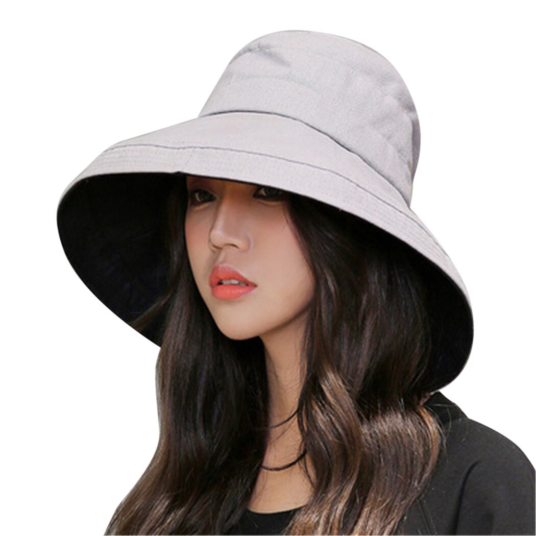 Liva Girl Brand Foldable Summer Beach Sun Hat Big Brim Hats Women Sun Hats Korean Cotton Outdoor UV Protection Sun Hats: Gray