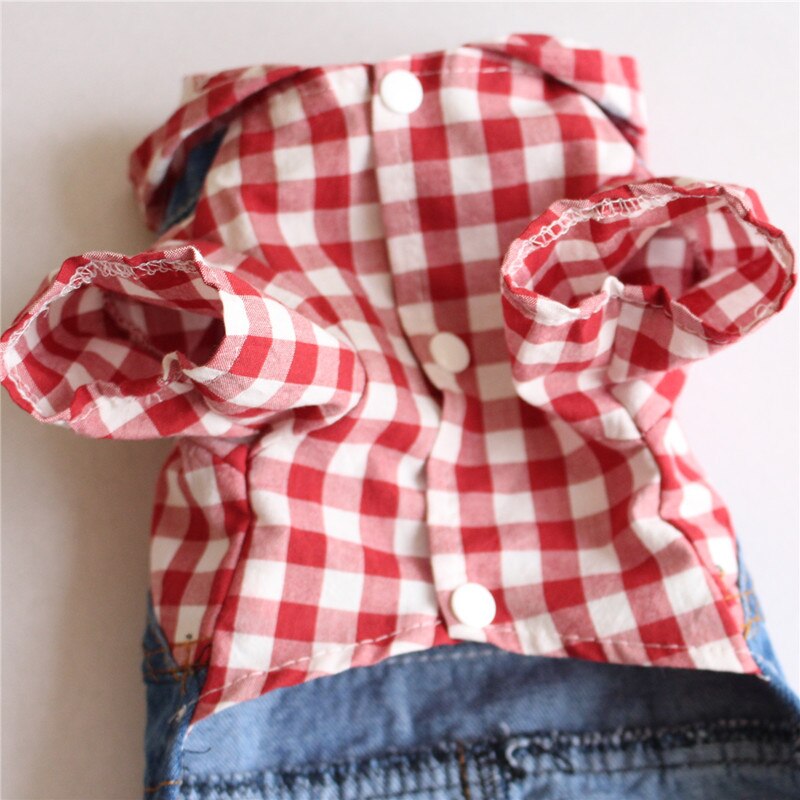 Plaid Stripe Pet Dog Jumpsuits Clothes Autumn Jean Hoodies Jacket For Small Dogs Chihuahua Overalls Casual Spring Sweatshirt 10A