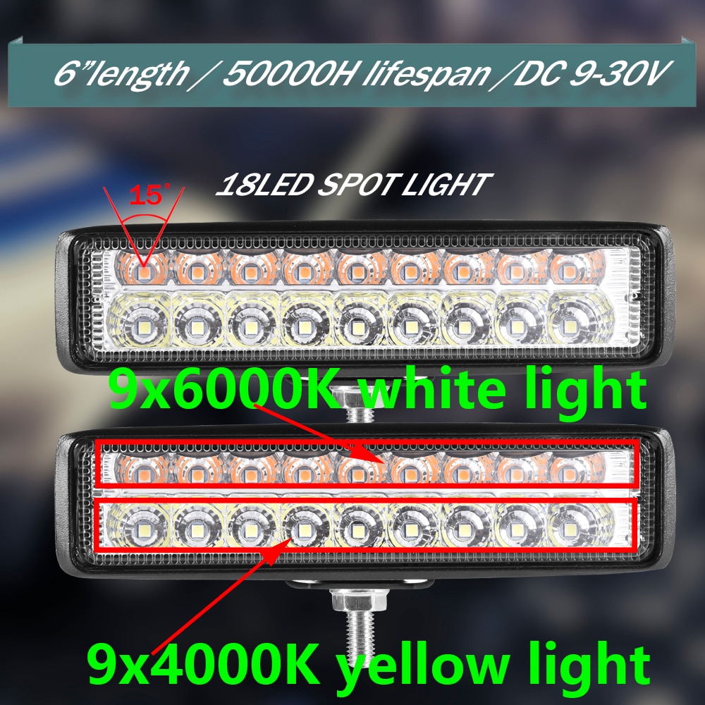 Led lys bar 54w led arbejdslys bar spot lys bar barra led tågelygter til 4 x 4 off road atv advarselslys hvid gul 12v 24v
