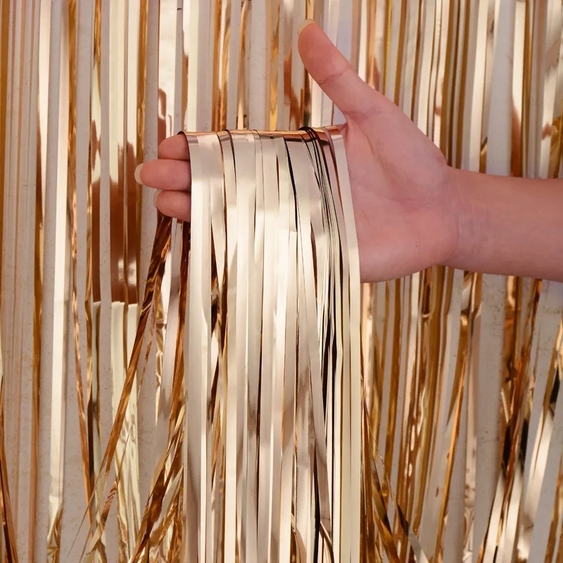 Som fest, metallisk glitterfolie, frynser, gardiner, baggrund til fødselsdag, årsfest, foto, bryllupsdekoration