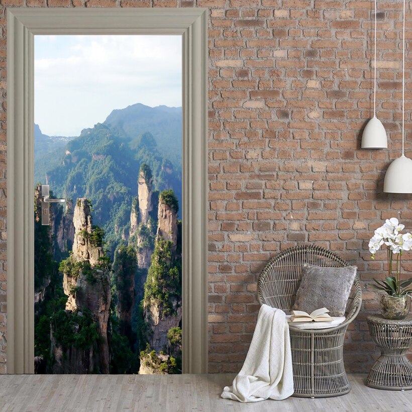 Decals Mural 3D Step Door Sticker Nature Mountain Diy Selfadhesive Waterproof Paper Poster for Print Art Picture Home Decoration: YXCV218906 / 77x200cm