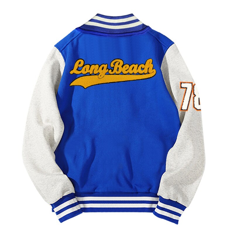 Abrigo de uniforme de béisbol para hombre, chaqueta Bomber de un solo pecho con letras de estilo pijo, algodón polar, ropa de , novedad de: Azul / 5 XL