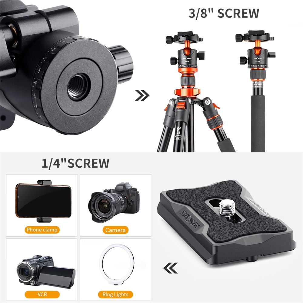 K &amp; F Concept Metal Tripod Ball Head 360 Graden Roterende Panoramisch Met 1/4 Inch Quick Release Plaat Waterpas voor Statief