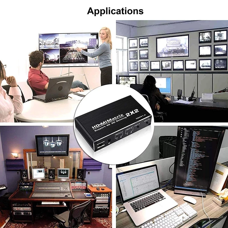 HDMI Matrix Switch 2x2 4K@60Hz HDMI Switch with IR Remote Control Support HDMI 2.0b, HDCP2.2, HDR10, Ultra HD, 3D