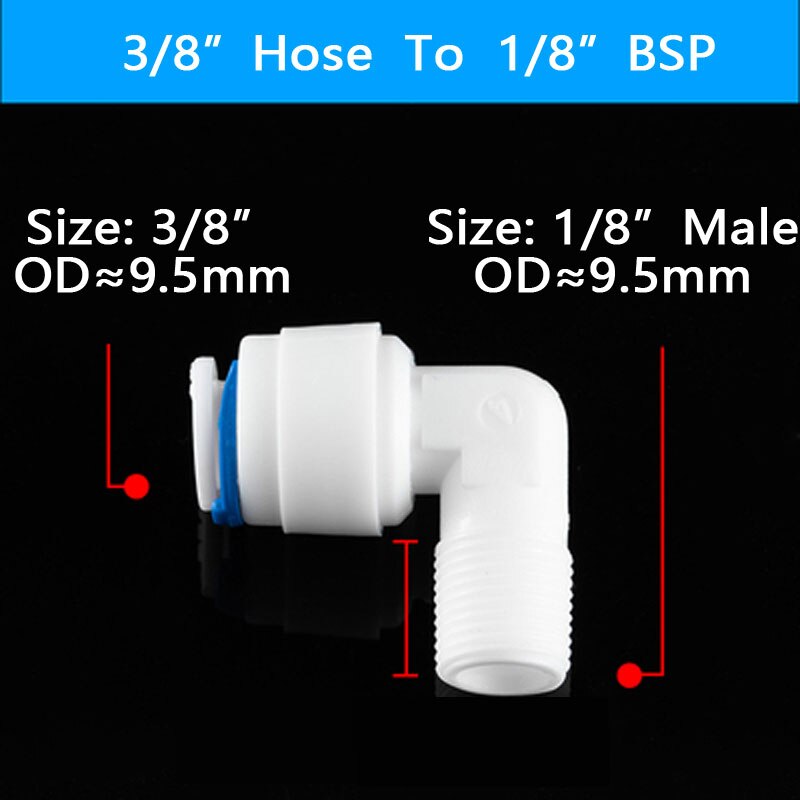RO Acqua Gomito Attacco Rapido Raccordo 1/4 "3/8" OD Tubo Flessibile di 1/4 "3/8" 1/2 "BSP Maschio sistema Ad Osmosi inversa Connettore Tubo di Plastica: 3l8Hose-1l8Male