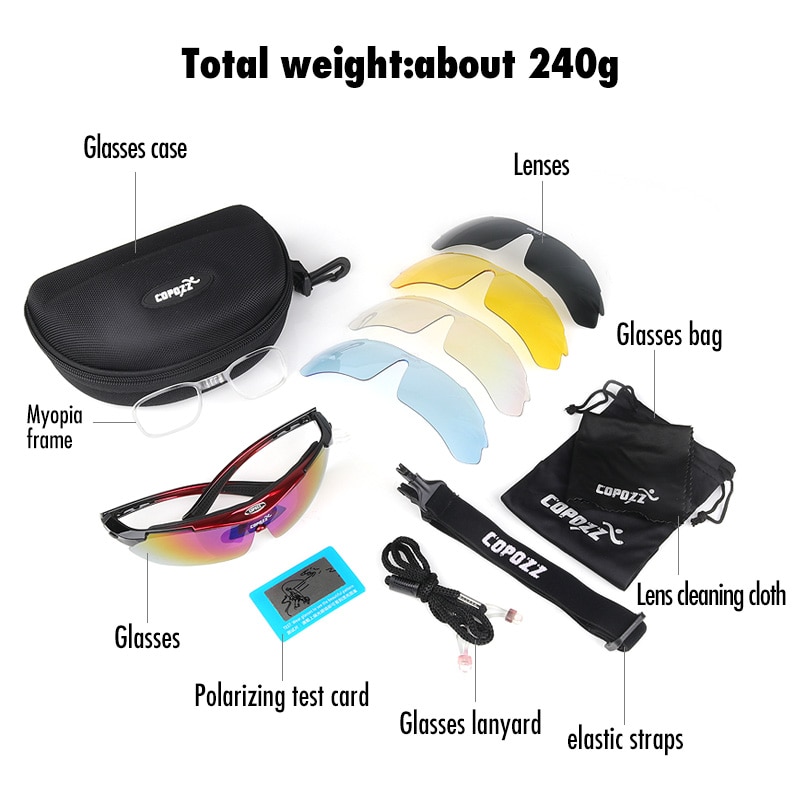 Copozz Polarized Cycling Glasses Outdoor MTB Mountain Goggles Eyewear Bicycle Sun Glasses Bike Sport Sunglasses Myopia 5 Lens