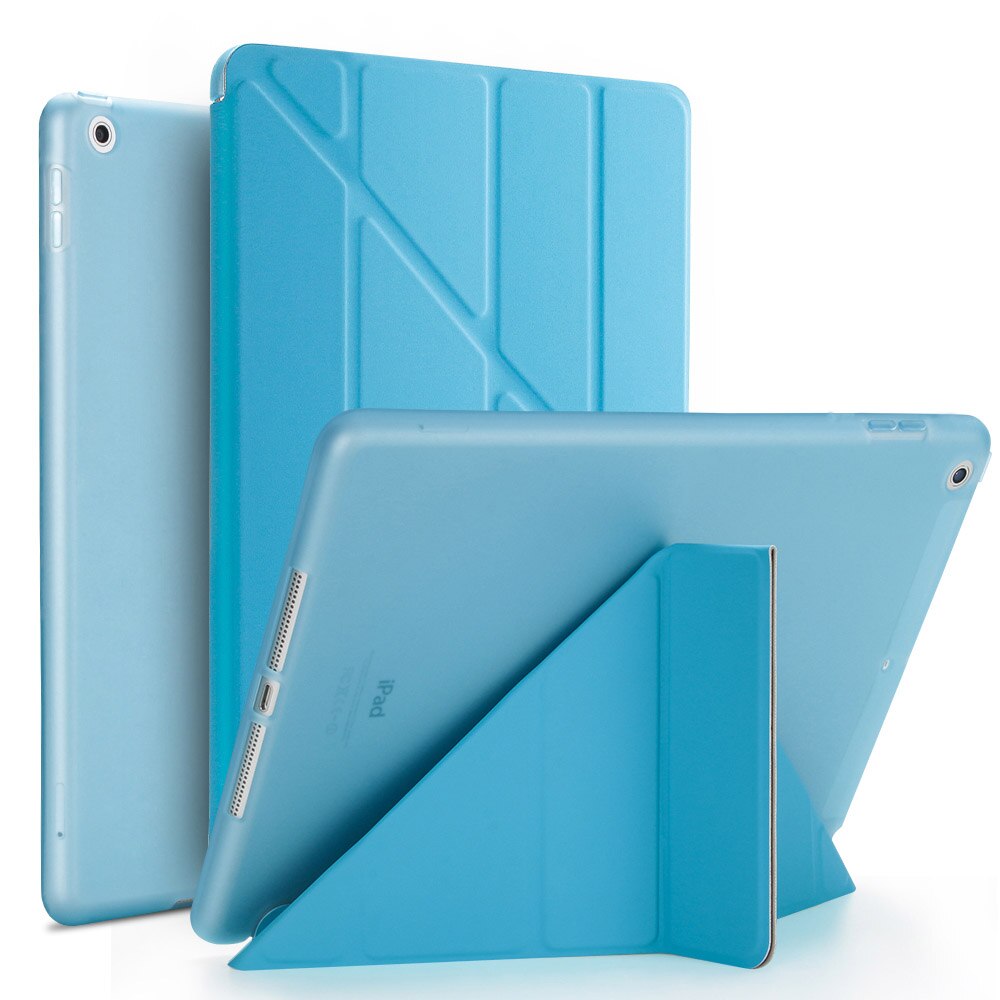 Etui na Tablet do ipada Air 2 9.7 "PU Leather Smart Sleep wake funda Trifold stojak solidna inteligentna obudowa do ipada Air 2 A1566 A1567: Blue