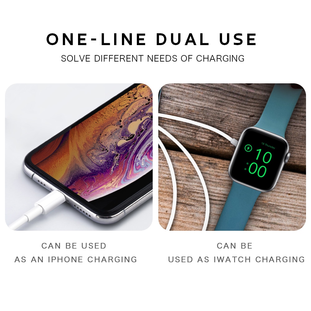 2 In 1 Snelle Oplader Kabel Voor Apple Horloge Se 6 5 Usb Qi Draadloze Opladen Station Voor Iphone 11 X Xs Xr 8 7 6 Iwatch 4 3 2 1
