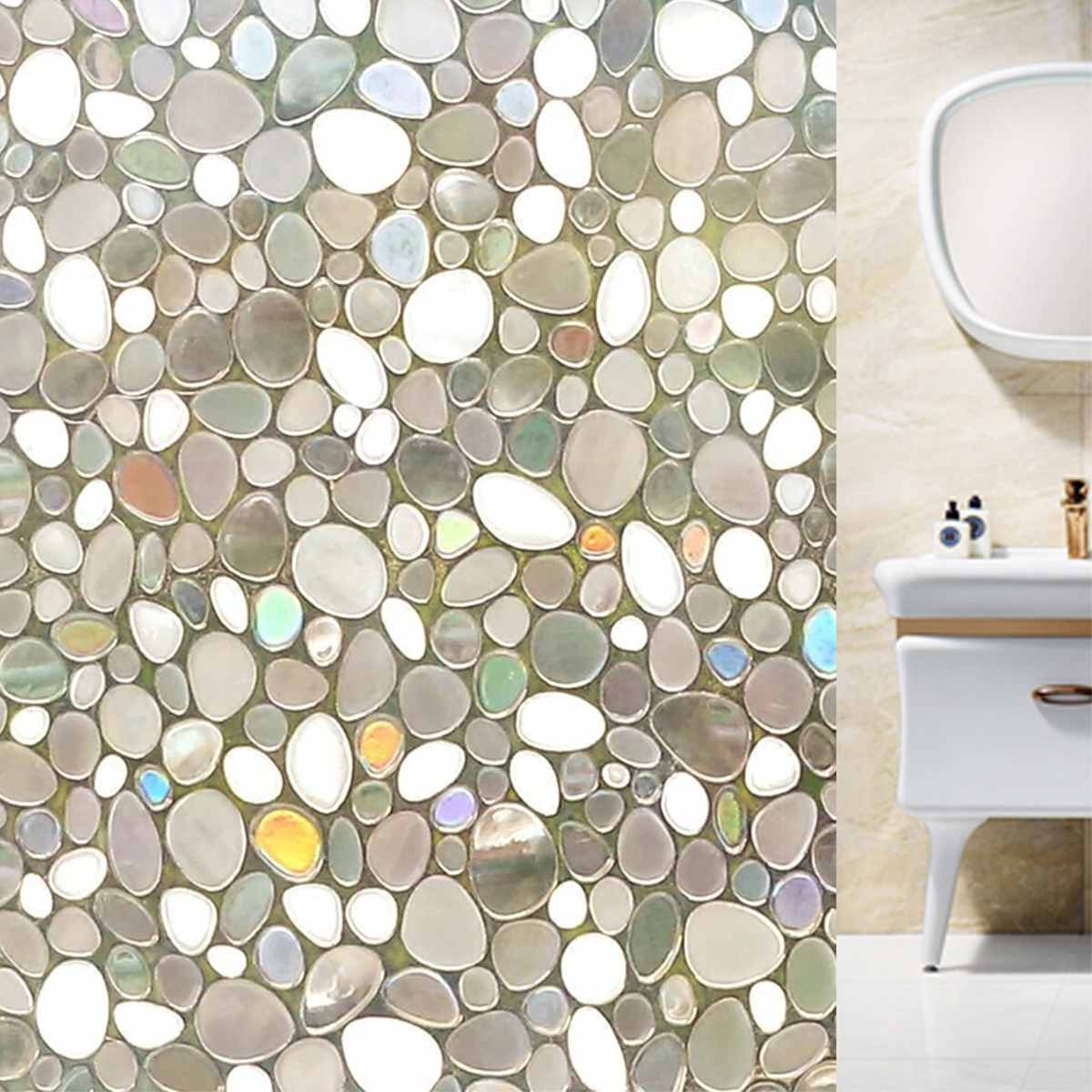 18x39inch Self-adhesive Rainbow Glass Films Sticker Static Decorative Privacy Anti UV No Glue for door and window: cobblestone