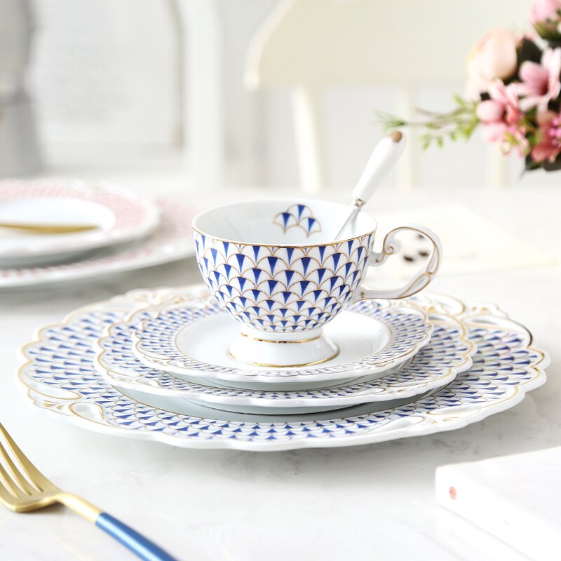 Geometric Texture Bone China Coffee Cup Set Home European Cup Saucer Coffee Set English Afternoon Black Tea Tea Set Ceramic