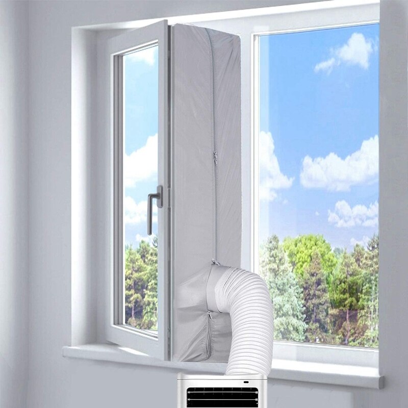 Sello de ventana de 400cm para aire acondicionado portátil y secadora, sellado de CA con Cierre adhesivo, fácil de instalar-gris