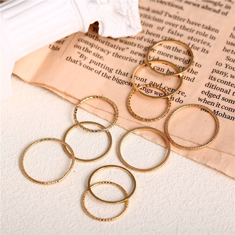 10Stck Knöchel Ring einstellen Frauen Schmuck Goldenen Feinen Finger Ringe Für Frauen Zubehör Weibliche Damen Party Ring Anzug Femme ringe