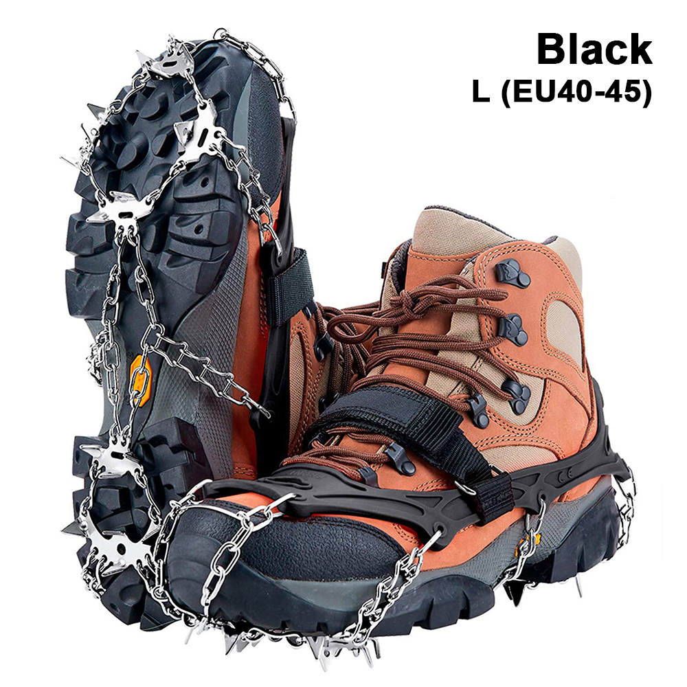 Steigeisen-Schuhe, 19-Spikes, Eis- und Schneegreifer-Schuhe, Camping, rutschfest, Klettern, Schutz zum Joggen, Gehen, Wandern auf Schnee, Eis: schwarz