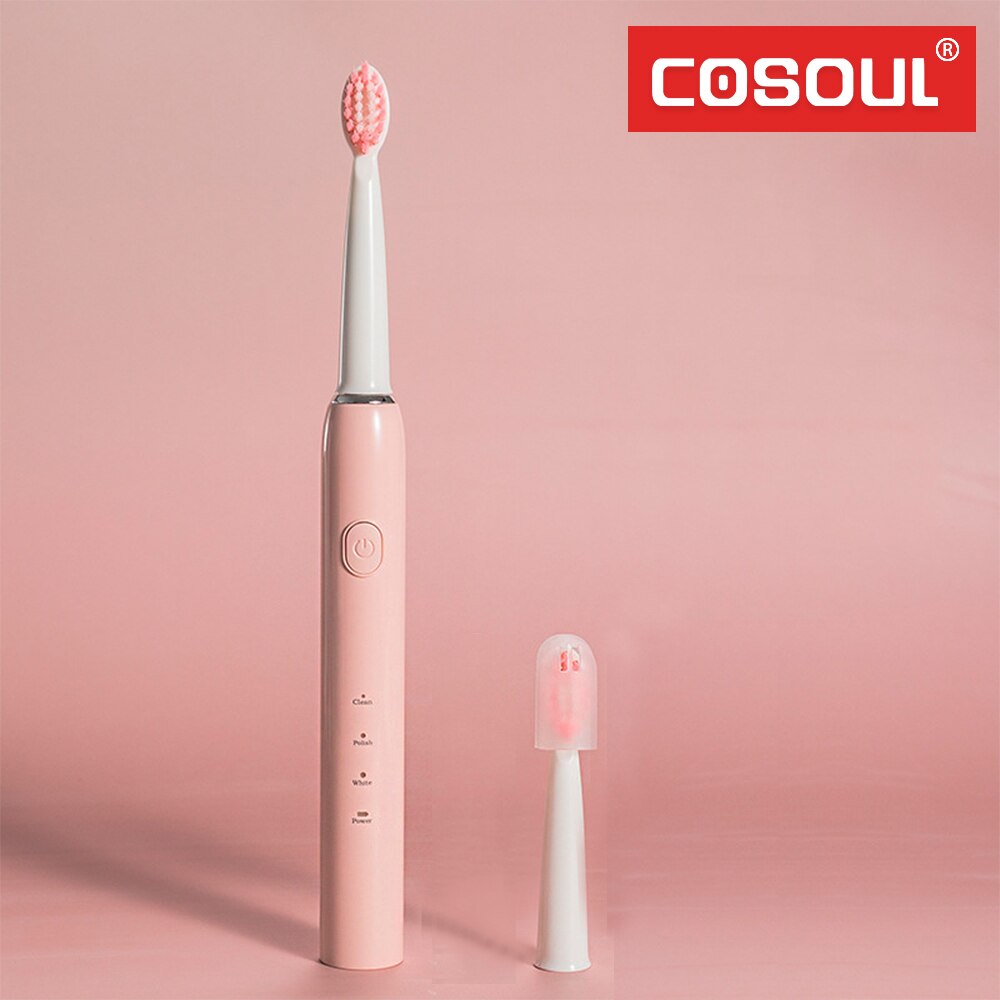 Brosse à dents électrique sonique, 3 Modes recommandés par le dentiste, nettoyage, blanchiment, soins, automatique, Rechargeable par USB, étanche: T1Pink1Head