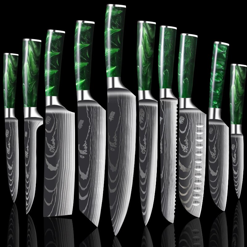 Professionele Keuken Messen Set Japanse High Carbon Staal Chef Messen Imitatie Damascus Patroon Slicer Santokumes Set