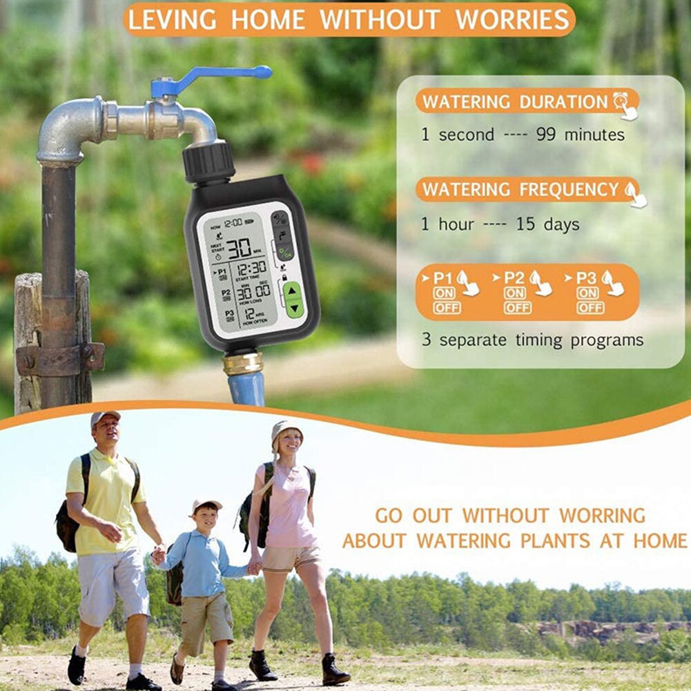 Outdoor Garden Waterproof With Rain Sensor Controller Lawn LCD Screen Water Timer Home Tool Device Automatic Irrigation