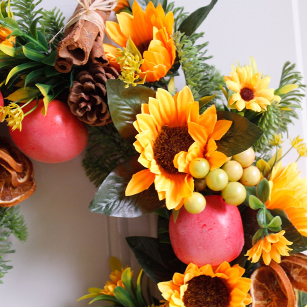 Takksigelse kunstig solsikke krans gresskar frukt lønneblad falle dør krans veggpynt takkedag hengende dekor