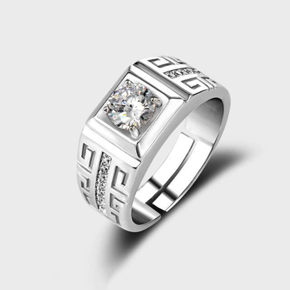 9mm cristal de circón anillo abierto para los hombres de color plata de boda, par de anillos joyería anillo ajustable con apertura