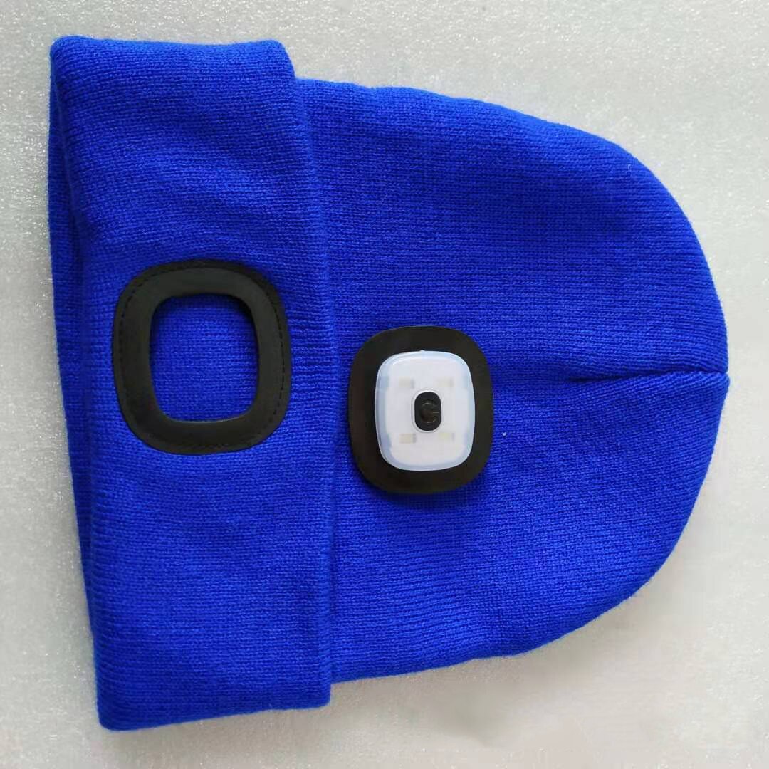 Outdoor Fietsen Wandelen Led Licht Gebreide Hoed Wollen Hoofd Lamp Hoed Herfst En Winter Nacht Vissen Hoed W / 3 versnellingen Knop Batterij