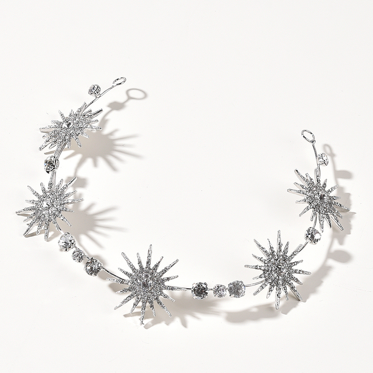 Luxe Bruidshaarsieraden Ster Hoofddeksels Kroon Steentjes Kristallen Hoofdbanden Tiara's Bruiden Meisjes Hoofddeksels Bruiloft Accessoires: Silver Plated