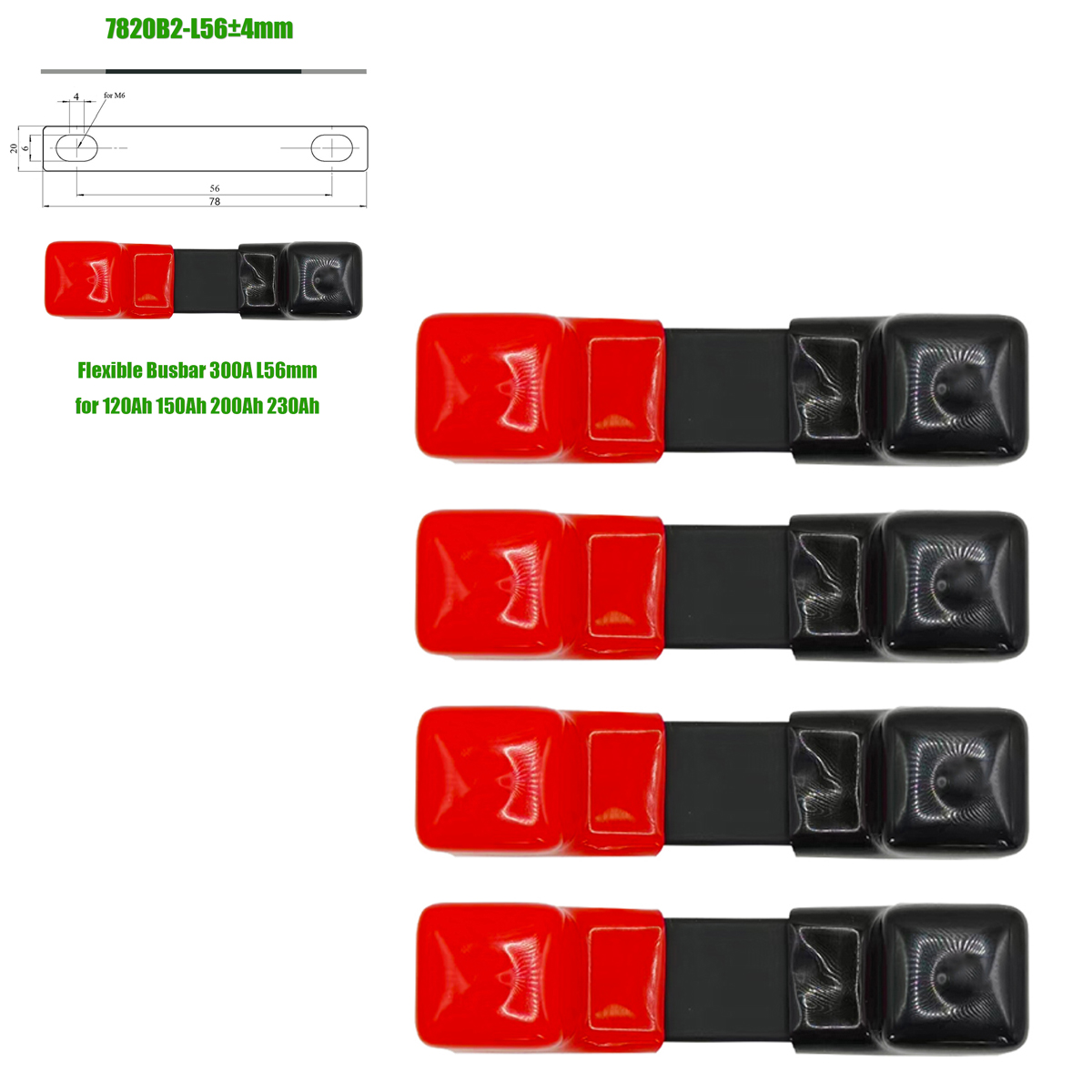 Flexible Sammelschiene Lifepo4-Batterieklemmen, solide Lithium-Bänder, Clips, Bolzen, Verbindungsstange, reines Kupfer, 280 Ah, 320 Ah, Isolationsabdeckung: Tiefe Blau
