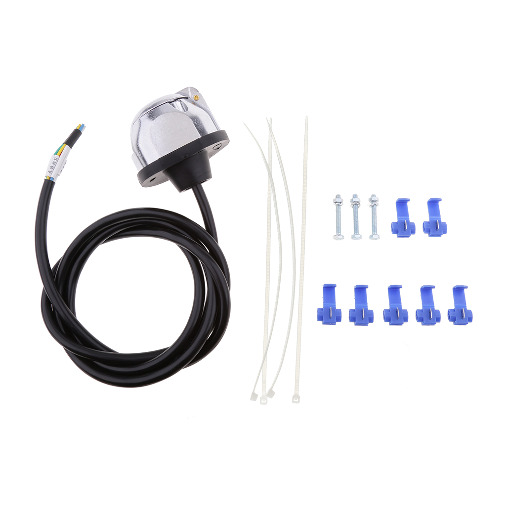 Round 7 Way Pin Trailer Boat Light Socket Connector Wire Line Weather Proof