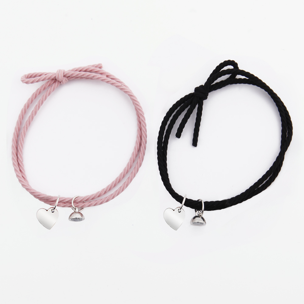 Geflecht Seil Magnet Schmuck 1 Paar Zwei hälften Herz Magnetische Armbinde Stahl Anhänger Paar Armbänder für Liebhaber Freundschaft Armbänder: Schwarz Rosa