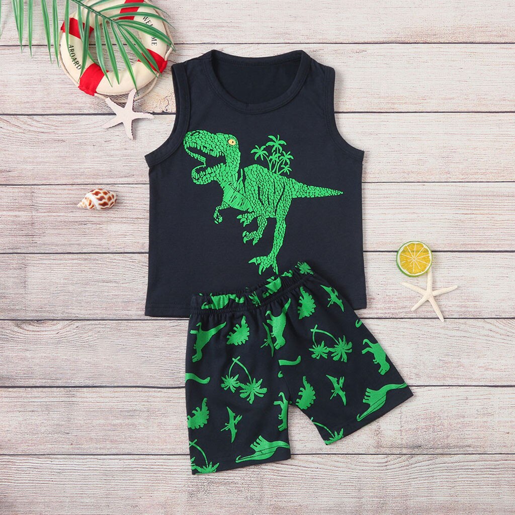 Summer Clothes Children Kids Boys Baby Kids Girls Summer Dinosaur Vest+shorts Outfit Set Clothes Two Pieces Roupas